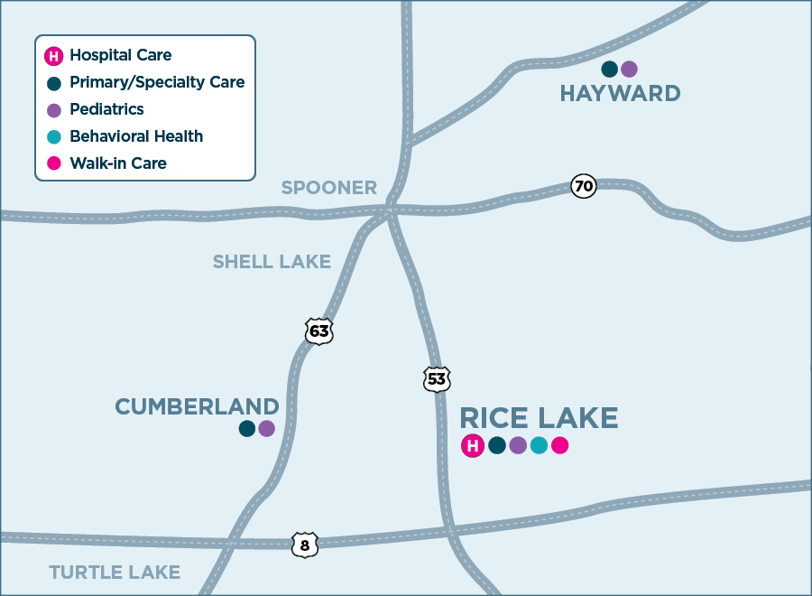 Rice Lake Urgent Care map